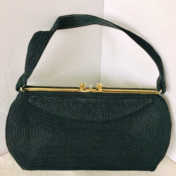 Handbags - HP✨ Vintage 1940s Black Gold Hardware Handmade Corde Evening Bag
